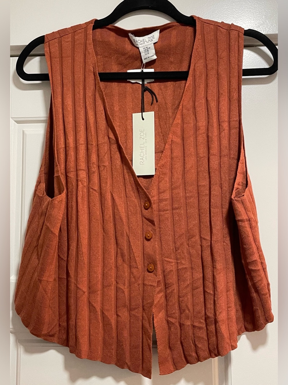 NWT Rachel Zoe Burnt Orange Button-Front Ribbed Vest